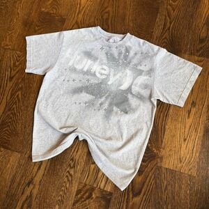 Vtg 2000s Hurley T Shirt Women M Grey Y2K Splatter Graphic Surf Grunge